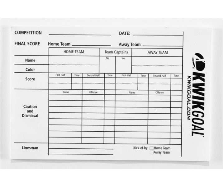 Kwik Goal Referee Score Sheets
